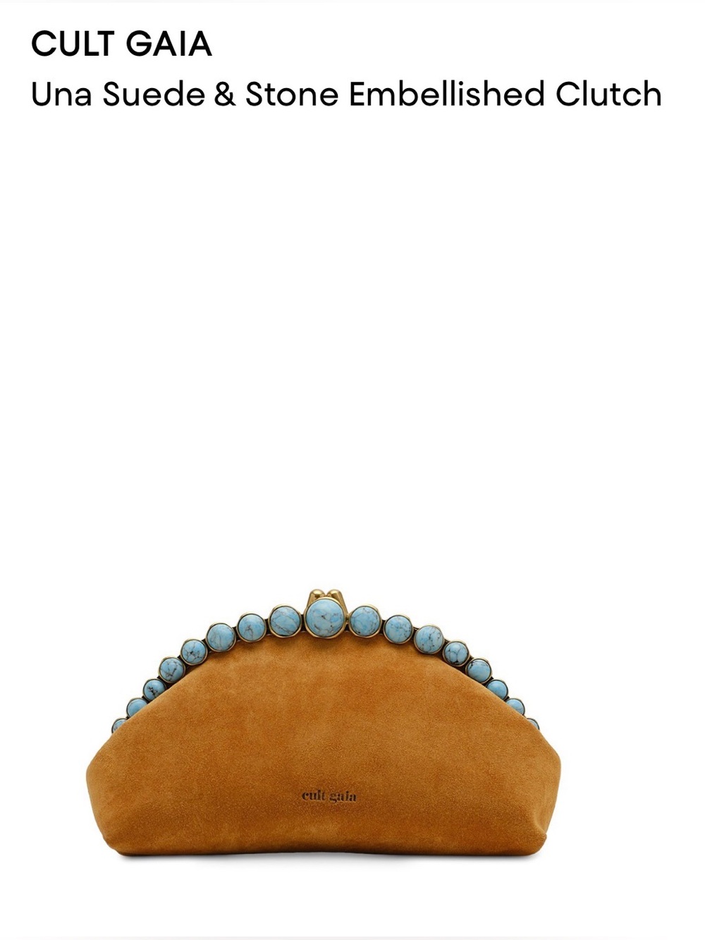 Cult Gaia Una Suede & Stone Embellished Clutch.Caramel/Turquoise.